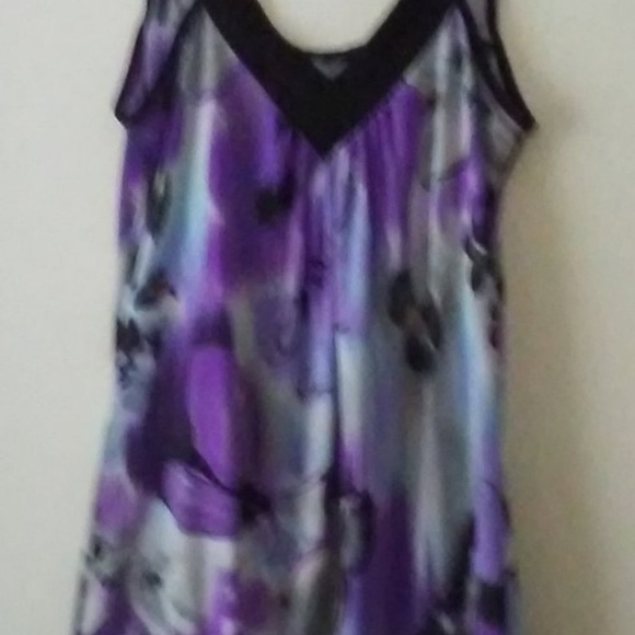 Summer Blouse Size S/M Nylon Top Purple Black Womens Sleeveless Tunic Kiwi Brand - Picture 8 of 8
